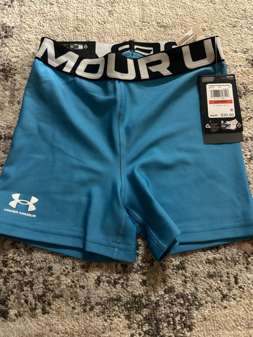 Under Armour Blue Performance Compression Shorts with Black Logo Waistband